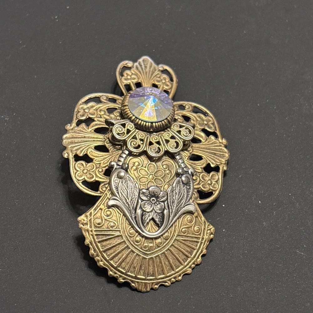 Vintage Jane Davis "AOL" (Angel of Love) Rivoli Rhinestone Brooch